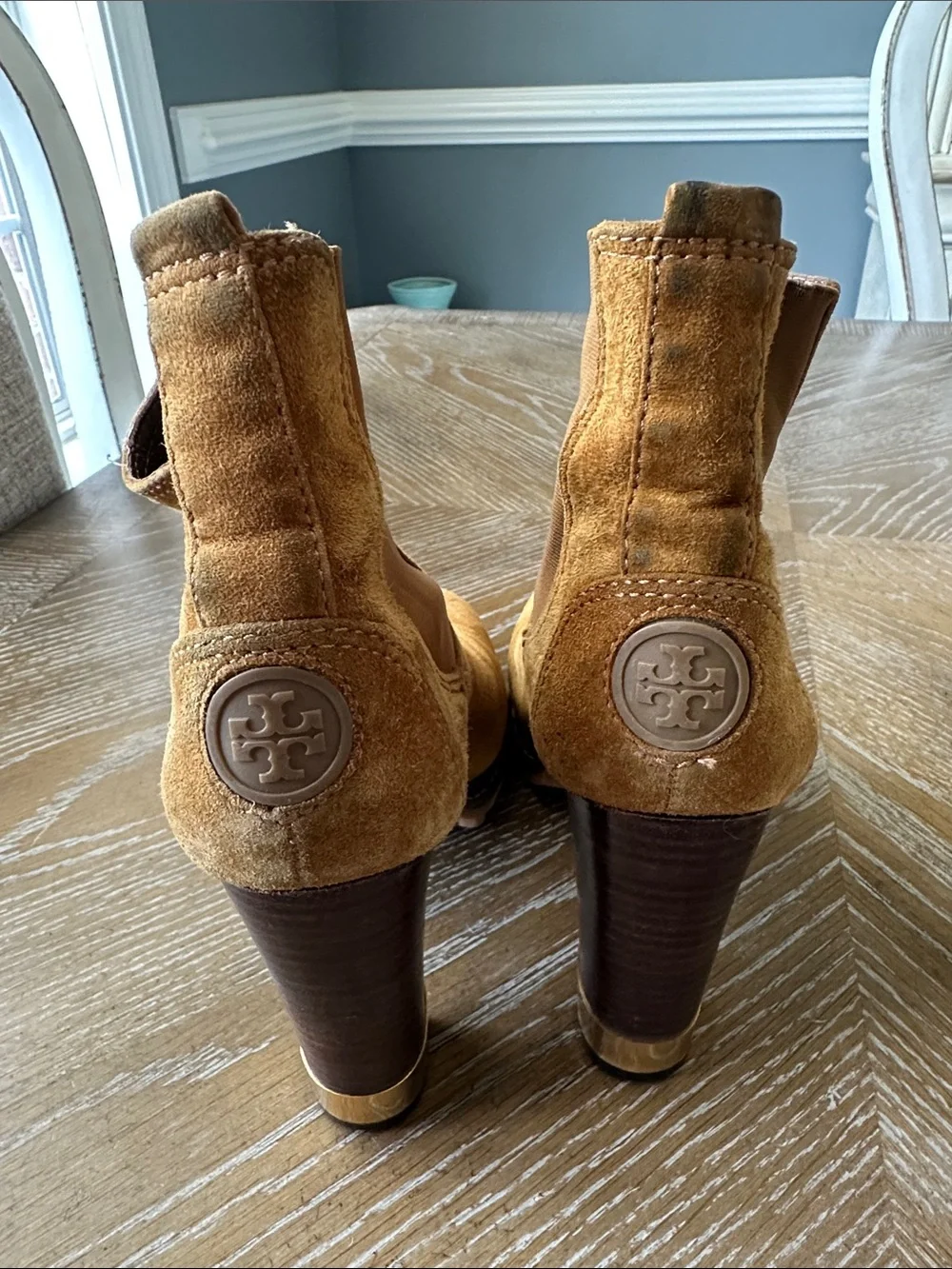 Women’s Suede Tory Burch Ankle Boots in Camel